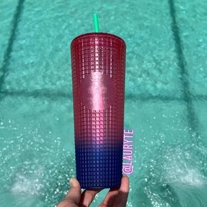 Starbucks 2022 Summer Pink Blue Ombre Grid Tumbler